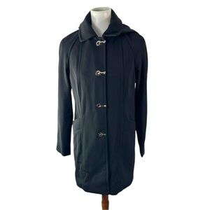 London Fog Hooded Rain Black Coat Toggle Button Removable Hood Size Petite Small